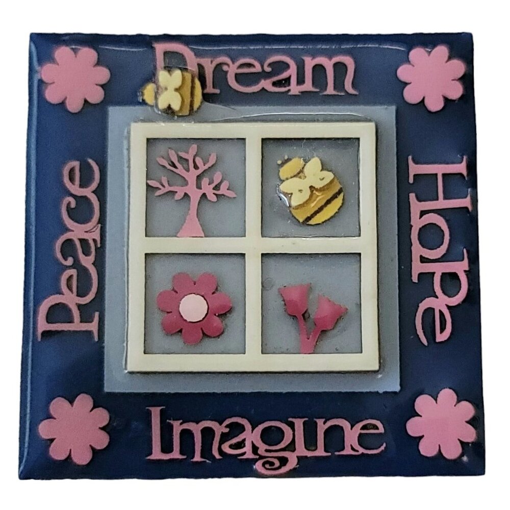 Lucinda Dream Hope Peace Imagine Window Bee Flower Square Pin L12